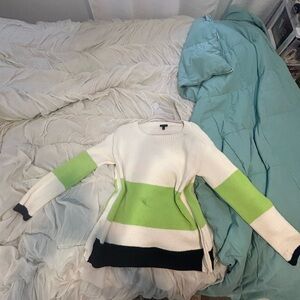 Talbots White, Lime, and Black Sweater